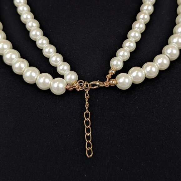 V. 2-Strand Faux Pearl & Turquoise Beaded Necklace - Picture 4 of 5